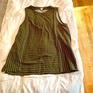 Size large JCrew sleeveless top. Super cute olive green with white stripes!